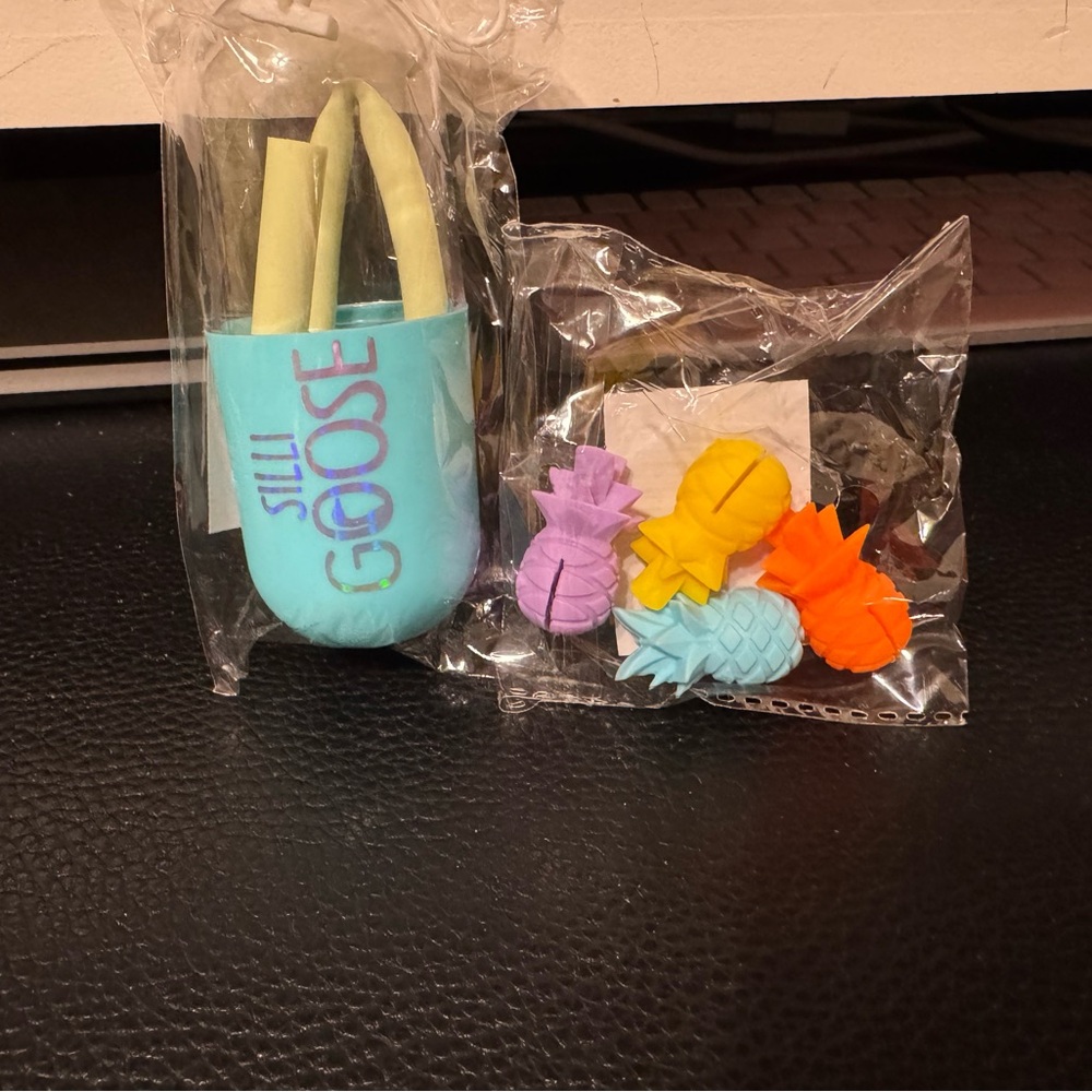 Silly Goose Blue Cup with Pineapple Drink Markers